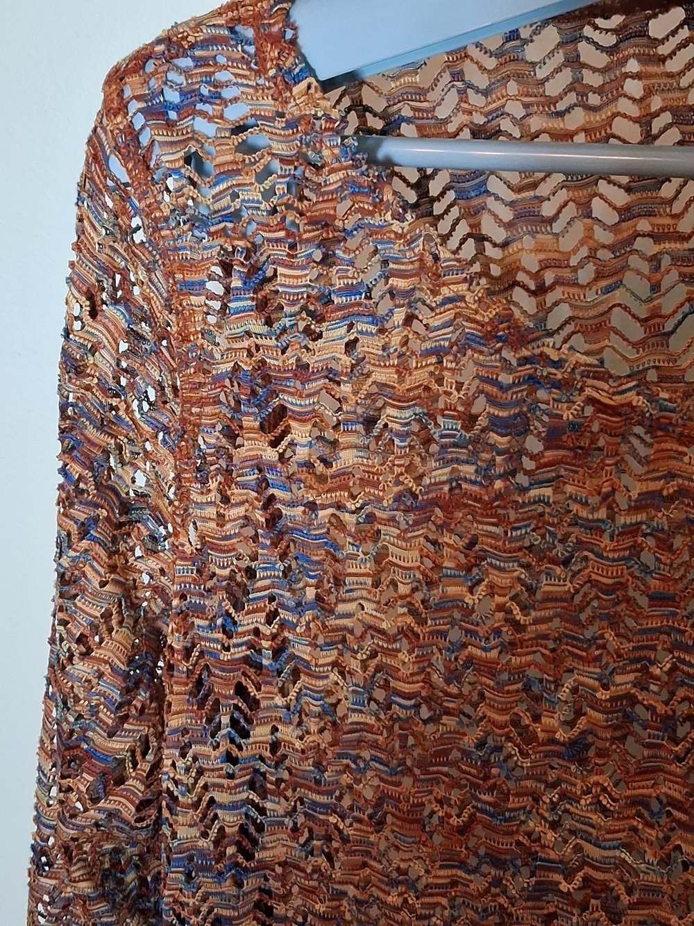 live and let live Rust and Blue Crochet Sweater